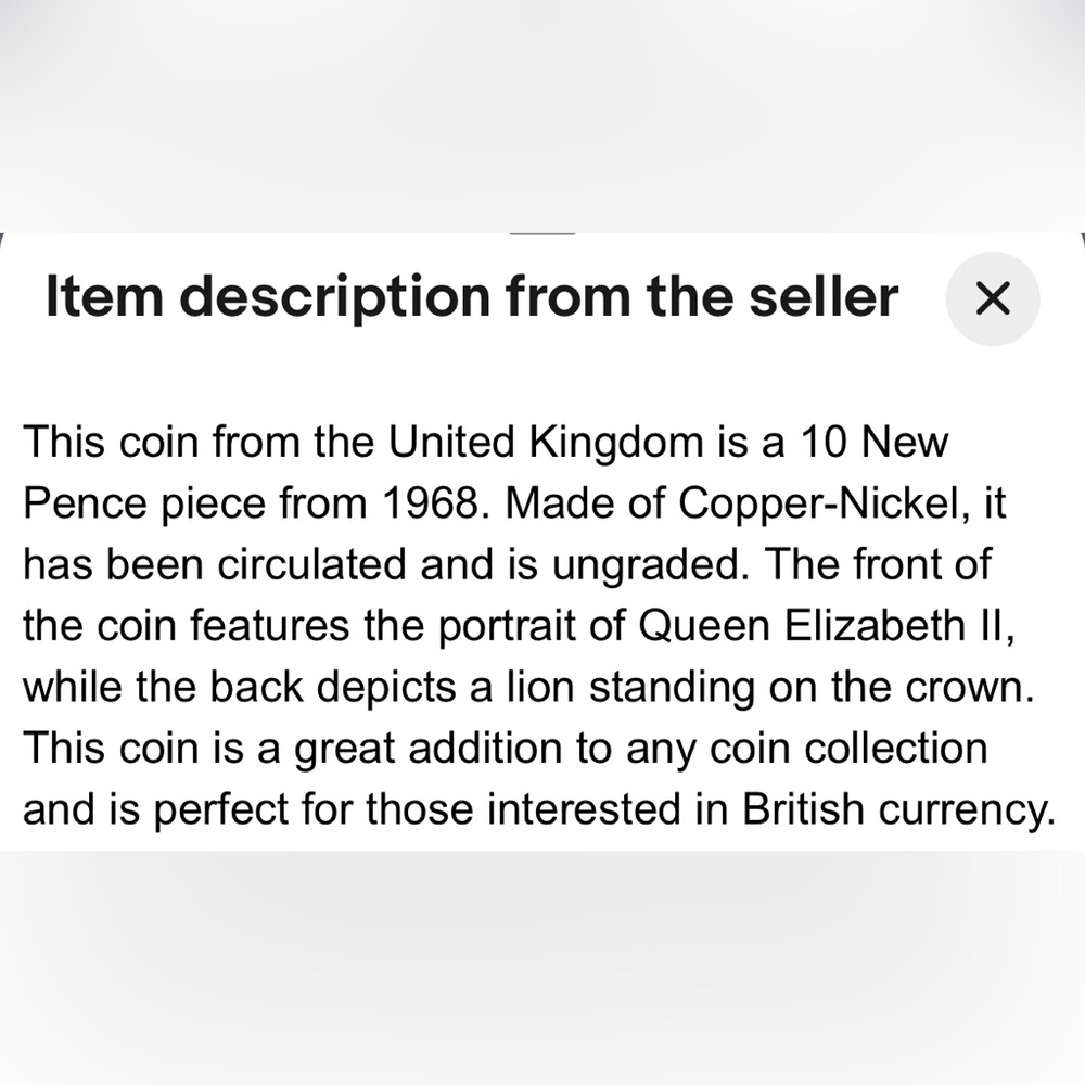 1968 Rare New Pence D-G RegFD Elizabeth 10 Uk Vintage Coin . - Picture 7 of 9
